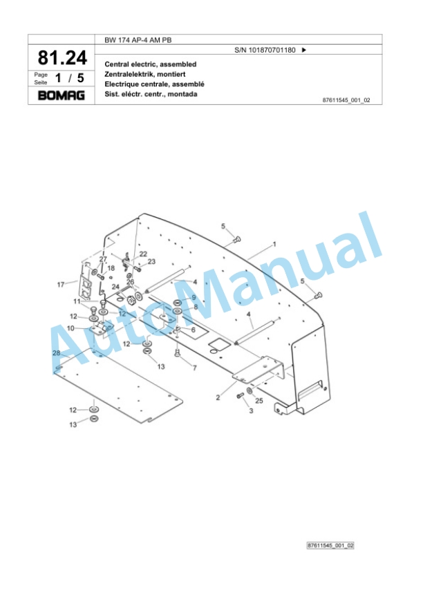 Bomag BW 174 AP-4 AM PB Tandem Vibratory Roller Spare Parts Catalogue 00818971 2 Bomag BW 174 AP-4 AM PB Tandem Vibratory Roller Spare Parts Catalogue 00818971-2