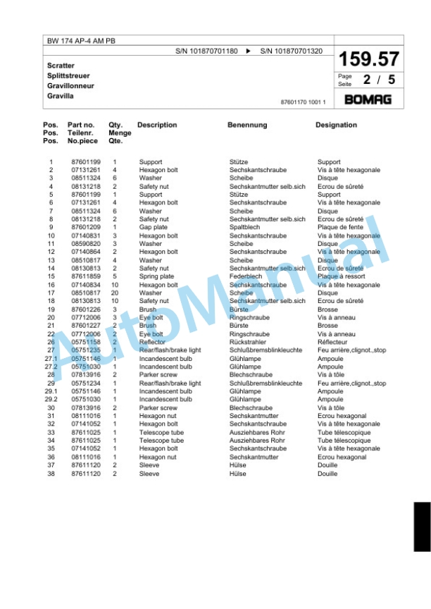 Bomag BW 174 AP-4 AM PB Tandem Vibratory Roller Spare Parts Catalogue 00818971 5 Bomag BW 174 AP-4 AM PB Tandem Vibratory Roller Spare Parts Catalogue 00818971-5