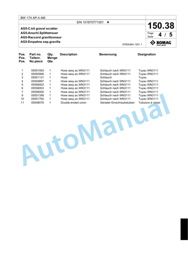 Bomag BW 174 AP-4 AM Tandem Vibratory Roller Spare Parts Catalogue 00824543 4 Bomag BW 174 AP-4 AM Tandem Vibratory Roller Spare Parts Catalogue 00824543-4