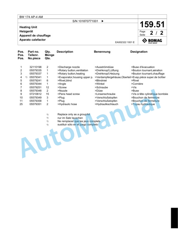 Bomag BW 174 AP-4 AM Tandem Vibratory Roller Spare Parts Catalogue 00824543 5 Bomag BW 174 AP-4 AM Tandem Vibratory Roller Spare Parts Catalogue 00824543-5
