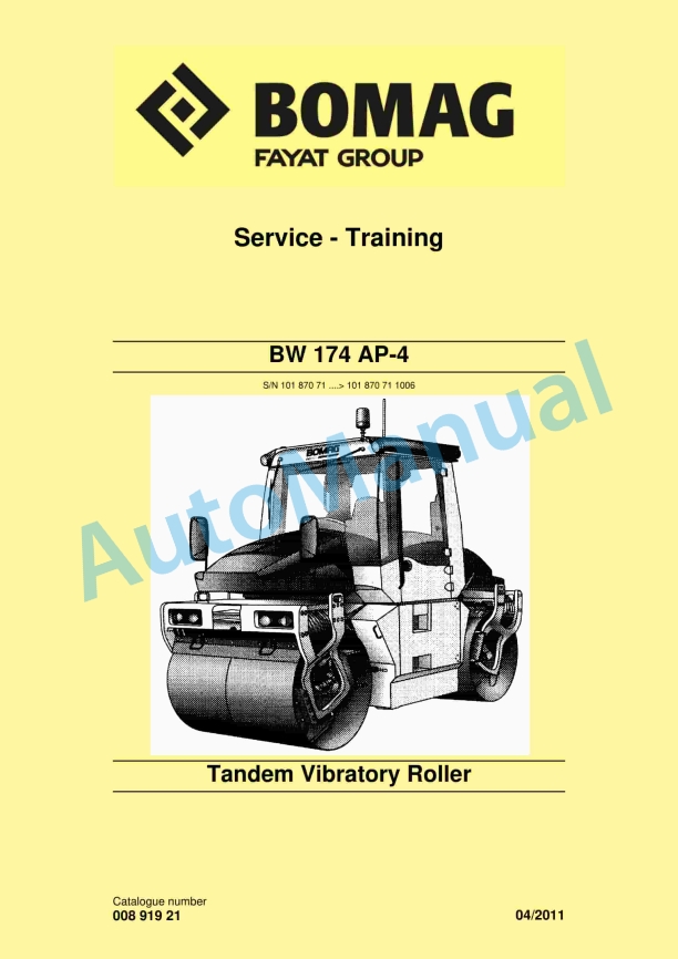 Bomag BW 174 AP-4 Tandem Vibratory Roller Service Training 00891921 1 Bomag BW 174 AP-4 Tandem Vibratory Roller Service Training 00891921