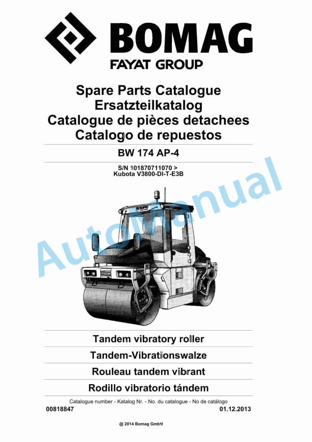 Bomag BW 174 AP-4 Tandem Vibratory Roller Spare Parts Catalogue 00818847 1 Bomag BW 174 AP-4 Tandem Vibratory Roller Spare Parts Catalogue 00818847