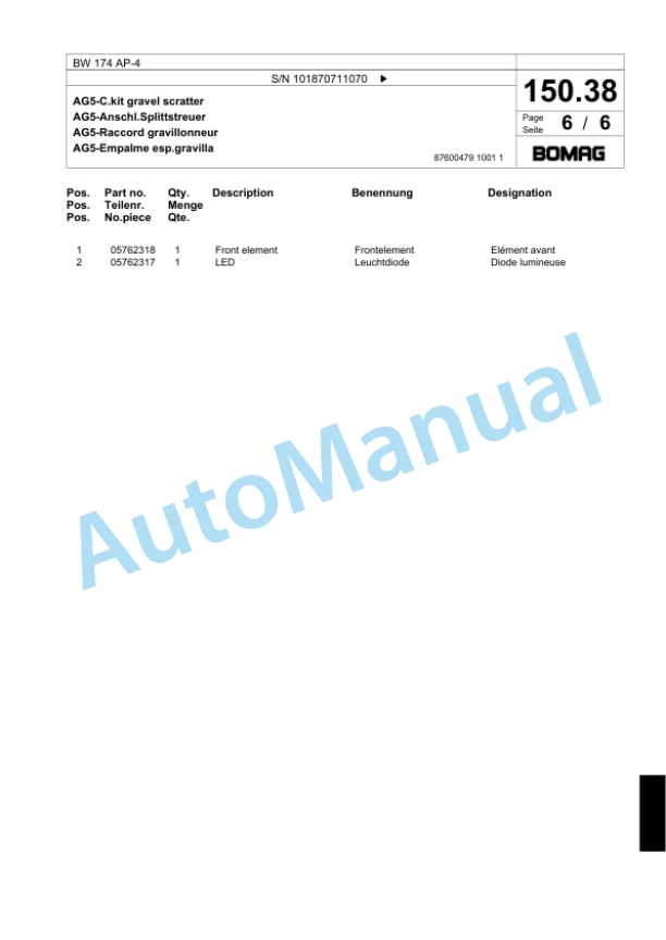 Bomag BW 174 AP-4 Tandem Vibratory Roller Spare Parts Catalogue 00818847 4 Bomag BW 174 AP-4 Tandem Vibratory Roller Spare Parts Catalogue 00818847-4