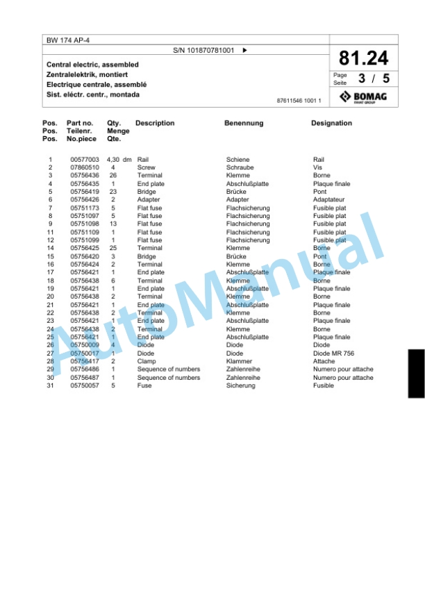 Bomag BW 174 AP-4 Tandem Vibratory Roller Spare Parts Catalogue 00824545 2 Bomag BW 174 AP-4 Tandem Vibratory Roller Spare Parts Catalogue 00824545-2