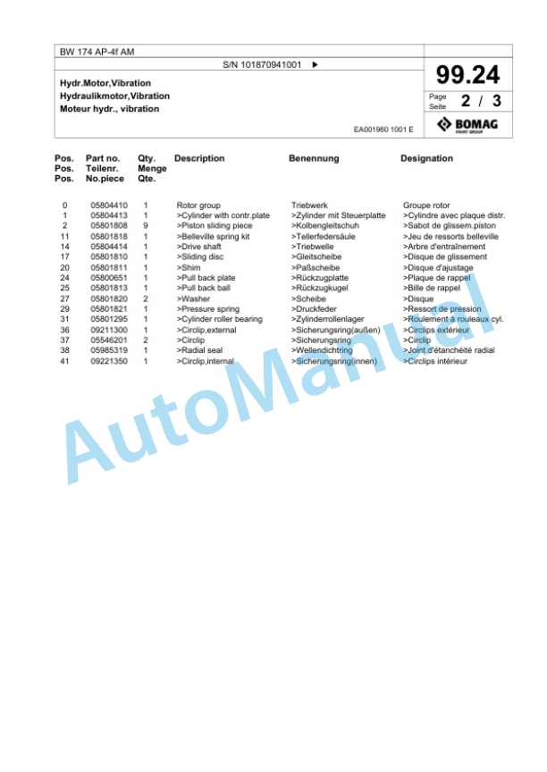Bomag BW 174 AP-4f AM Tandem Vibratory Roller Spare Parts Catalogue 00824909 3 Bomag BW 174 AP-4f AM Tandem Vibratory Roller Spare Parts Catalogue 00824909-3