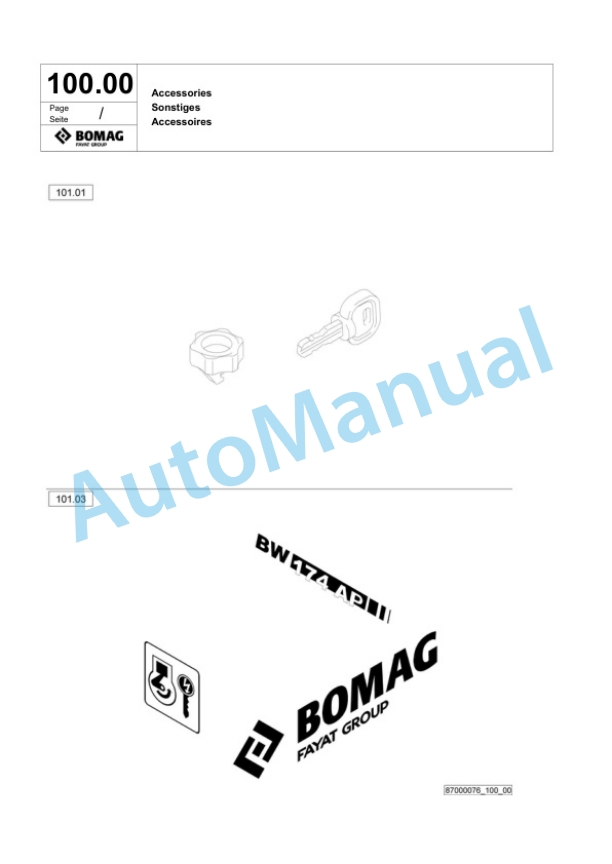 Bomag BW 174 AP-4f Tandem Vibratory Roller Spare Parts Catalogue 00824911 4 Bomag BW 174 AP-4f Tandem Vibratory Roller Spare Parts Catalogue 00824911-4