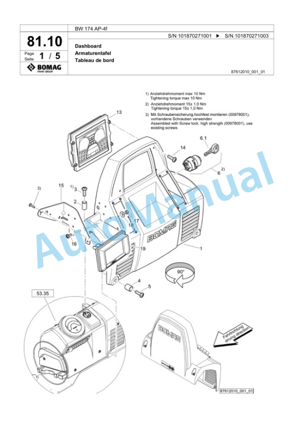 Bomag BW 174 AP-4f Tandem Vibratory Roller Spare Parts Catalogue 00826153 2 Bomag BW 174 AP-4f Tandem Vibratory Roller Spare Parts Catalogue 00826153-2