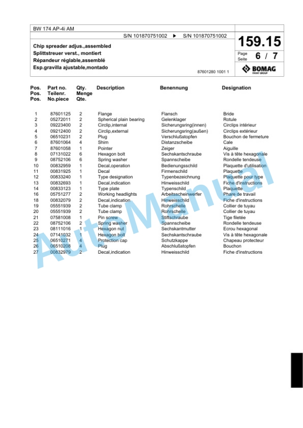 Bomag BW 174 AP-4i AM Tandem Vibratory Roller Spare Parts Catalogue 00824093 5 Bomag BW 174 AP-4i AM Tandem Vibratory Roller Spare Parts Catalogue 00824093-5