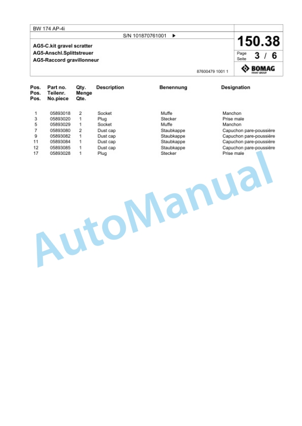 Bomag BW 174 AP-4i Tandem Vibratory Roller Spare Parts Catalogue 00824095 4 Bomag BW 174 AP-4i Tandem Vibratory Roller Spare Parts Catalogue 00824095-4