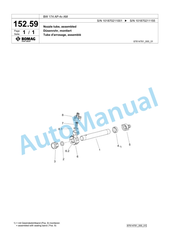 Bomag BW 174 AP-4v AM Tandem Vibratory Roller Spare Parts Catalogue 00825819 4 Bomag BW 174 AP-4v AM Tandem Vibratory Roller Spare Parts Catalogue 00825819-4