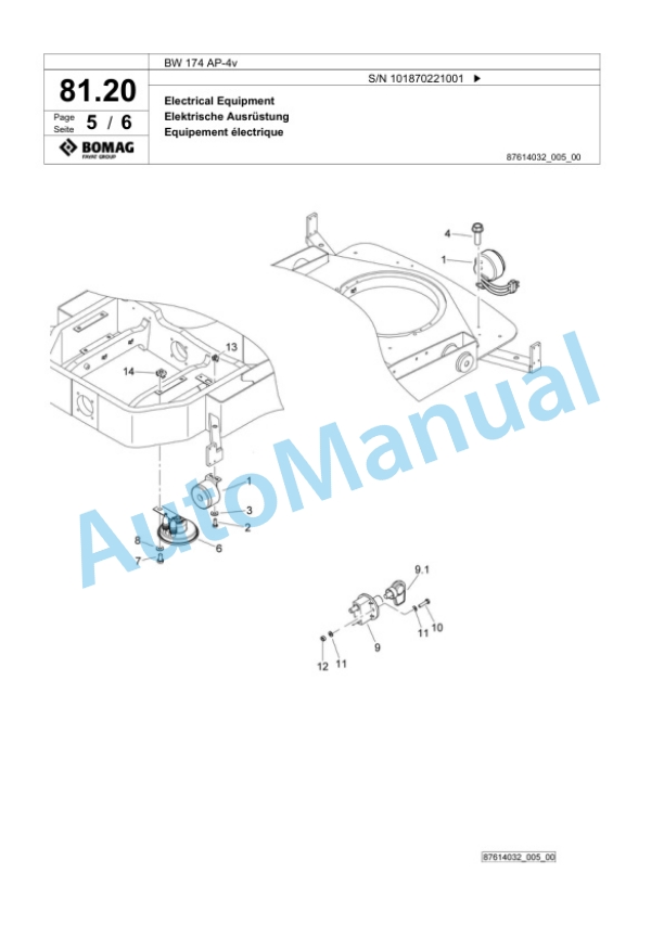Bomag BW 174 AP-4v Tandem Vibratory Roller Spare Parts Catalogue 00825821 2 Bomag BW 174 AP-4v Tandem Vibratory Roller Spare Parts Catalogue 00825821-2