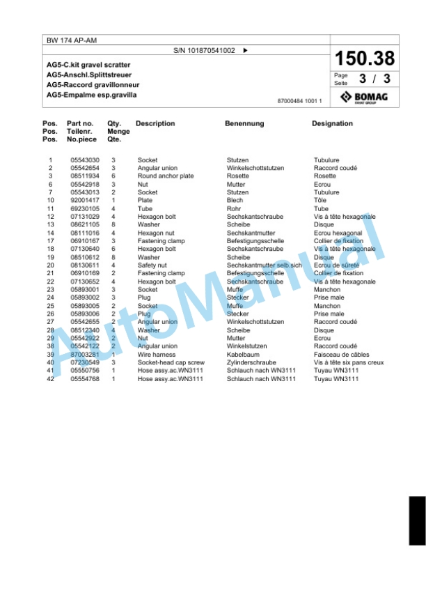 Bomag BW 174 AP-AM Tandem Vibratory Roller Spare Parts Catalogue 00818343 4 Bomag BW 174 AP-AM Tandem Vibratory Roller Spare Parts Catalogue 00818343-4