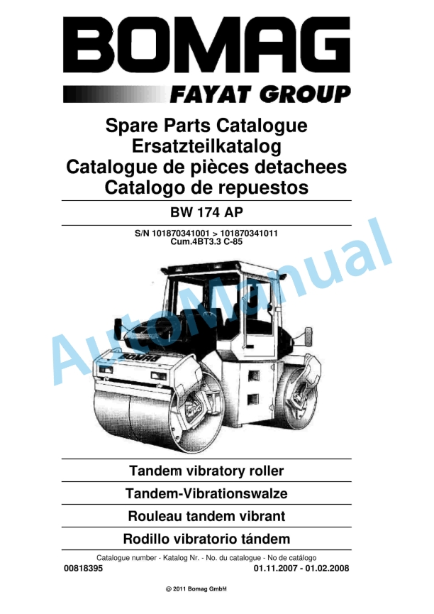 Bomag BW 174 AP Tandem Vibratory Roller Spare Parts Catalogue 00818395 1 Bomag BW 174 AP Tandem Vibratory Roller Spare Parts Catalogue 00818395