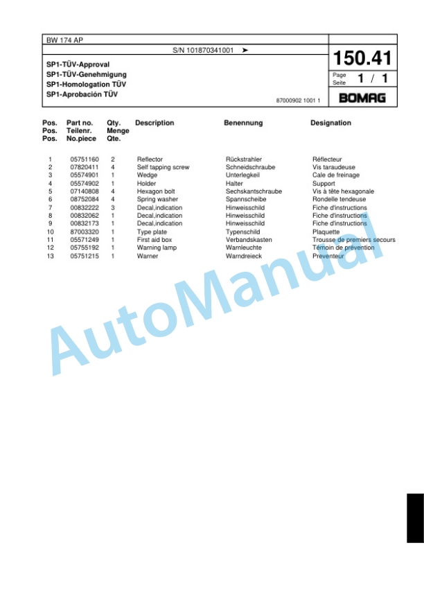 Bomag BW 174 AP Tandem Vibratory Roller Spare Parts Catalogue 00818395 4 Bomag BW 174 AP Tandem Vibratory Roller Spare Parts Catalogue 00818395-4