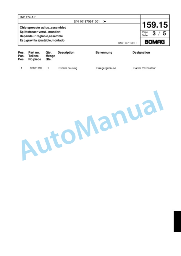 Bomag BW 174 AP Tandem Vibratory Roller Spare Parts Catalogue 00818395 5 Bomag BW 174 AP Tandem Vibratory Roller Spare Parts Catalogue 00818395-5