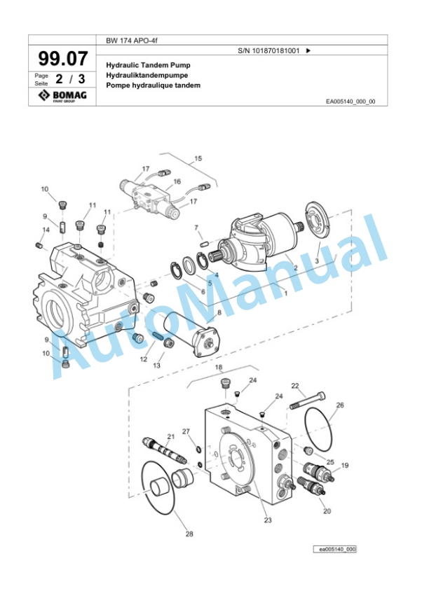 Bomag BW 174 APO-4f Tandem Vibratory Roller Spare Parts Catalogue 00825101 3 Bomag BW 174 APO-4f Tandem Vibratory Roller Spare Parts Catalogue 00825101-3
