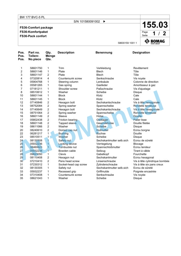 Bomag BW 177 BVC-5 PL Single Drum Wheel Drive Vibratory Roller Spare Parts Catalogue 00827071 4 Bomag BW 177 BVC-5 PL Single Drum Wheel Drive Vibratory Roller Spare Parts Catalogue 00827071-4