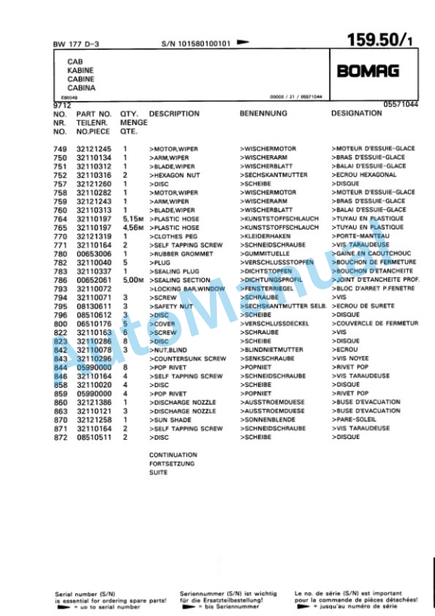 Bomag BW 177 D-3 Single Drum Wheel Drive Vibratory Roller Spare Parts Catalogue 00815310 4 Bomag BW 177 D-3 Single Drum Wheel Drive Vibratory Roller Spare Parts Catalogue 00815310-4