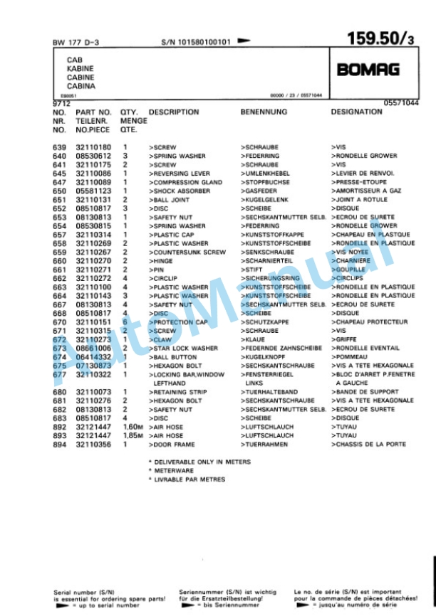 Bomag BW 177 D-3 Single Drum Wheel Drive Vibratory Roller Spare Parts Catalogue 00815310 5 Bomag BW 177 D-3 Single Drum Wheel Drive Vibratory Roller Spare Parts Catalogue 00815310-5