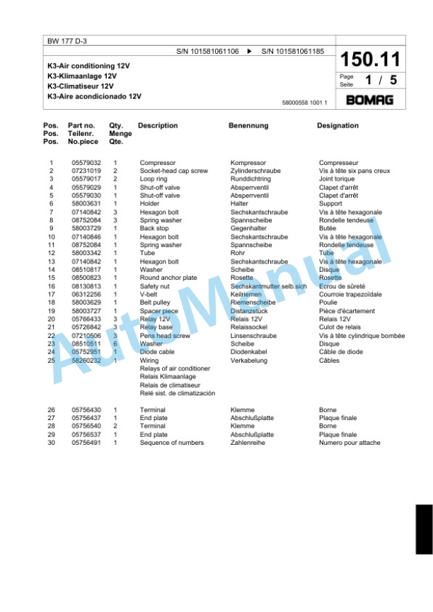 Bomag BW 177 D-3 Single Drum Wheel Drive Vibratory Roller Spare Parts Catalogue 00817503 3 Bomag BW 177 D-3 Single Drum Wheel Drive Vibratory Roller Spare Parts Catalogue 00817503-3