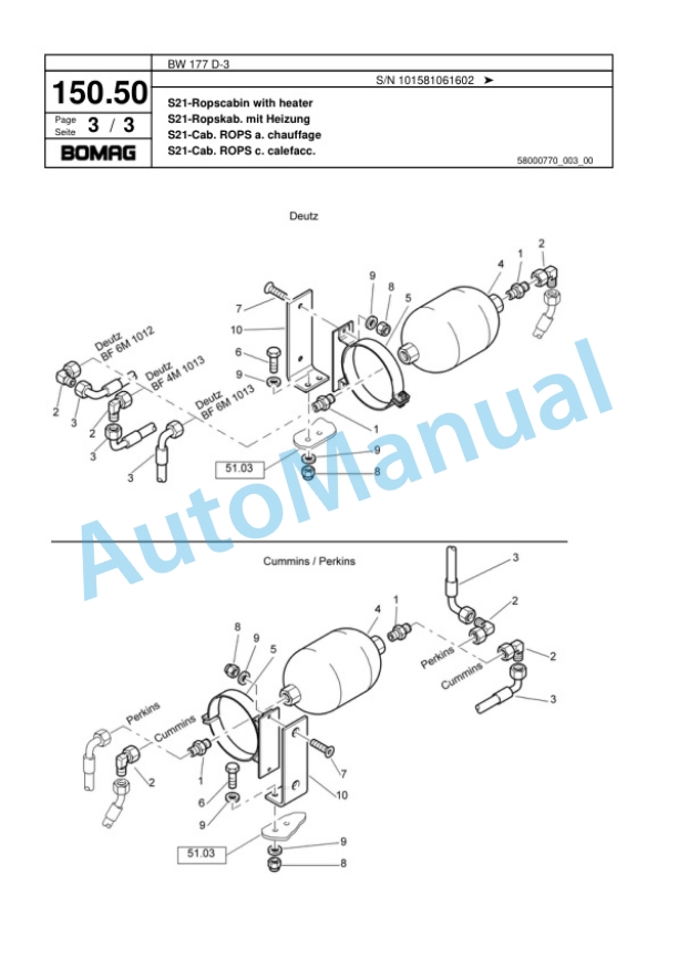 Bomag BW 177 D-3 Single Drum Wheel Drive Vibratory Roller Spare Parts Catalogue 00817749 5 Bomag BW 177 D-3 Single Drum Wheel Drive Vibratory Roller Spare Parts Catalogue 00817749-5