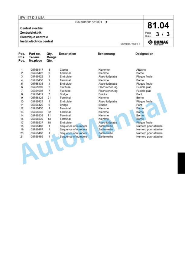 Bomag BW 177 D-3 USA Single Drum Wheel Drive Vibratory Roller Spare Parts Catalogue 00817675 2 Bomag BW 177 D-3 USA Single Drum Wheel Drive Vibratory Roller Spare Parts Catalogue 00817675-2