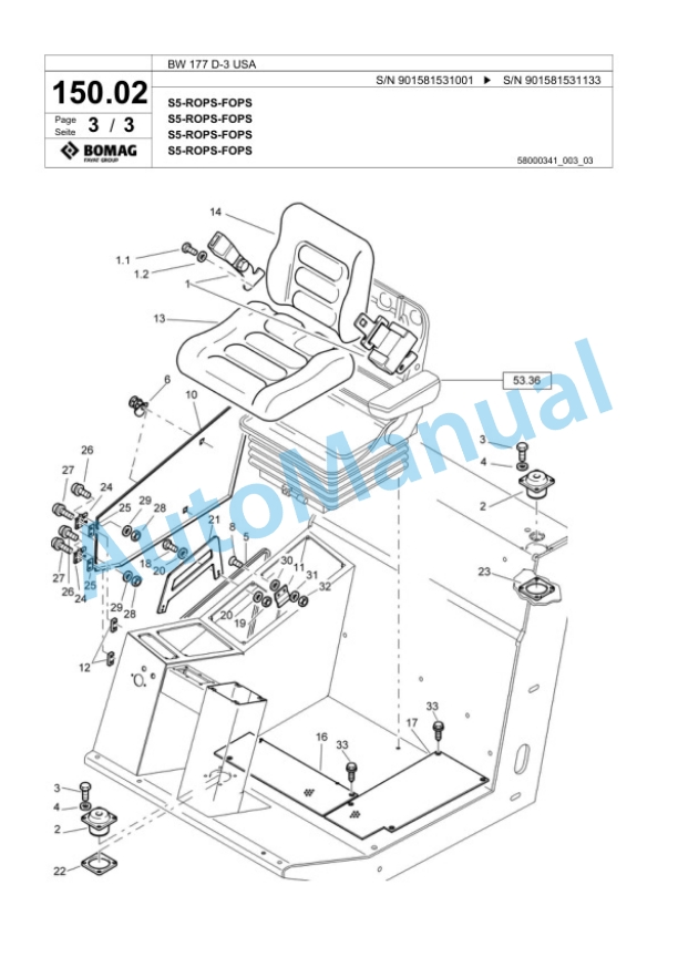 Bomag BW 177 D-3 USA Single Drum Wheel Drive Vibratory Roller Spare Parts Catalogue 00817675 4 Bomag BW 177 D-3 USA Single Drum Wheel Drive Vibratory Roller Spare Parts Catalogue 00817675-4