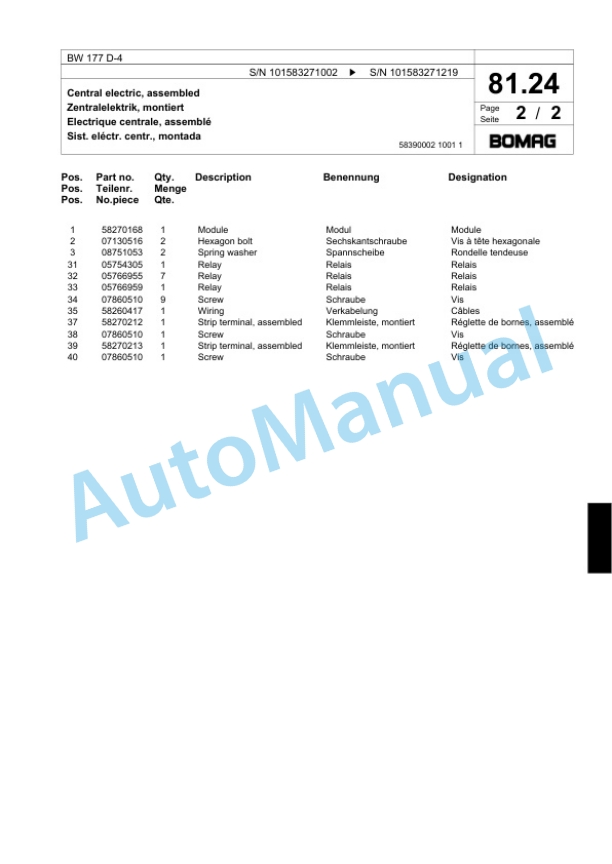 Bomag BW 177 D-4 Single Drum Wheel Drive Vibratory Roller Spare Parts Catalogue 00818451 2 Bomag BW 177 D-4 Single Drum Wheel Drive Vibratory Roller Spare Parts Catalogue 00818451-2