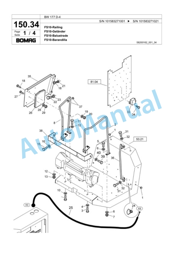 Bomag BW 177 D-4 Single Drum Wheel Drive Vibratory Roller Spare Parts Catalogue 00818451 3 Bomag BW 177 D-4 Single Drum Wheel Drive Vibratory Roller Spare Parts Catalogue 00818451-3