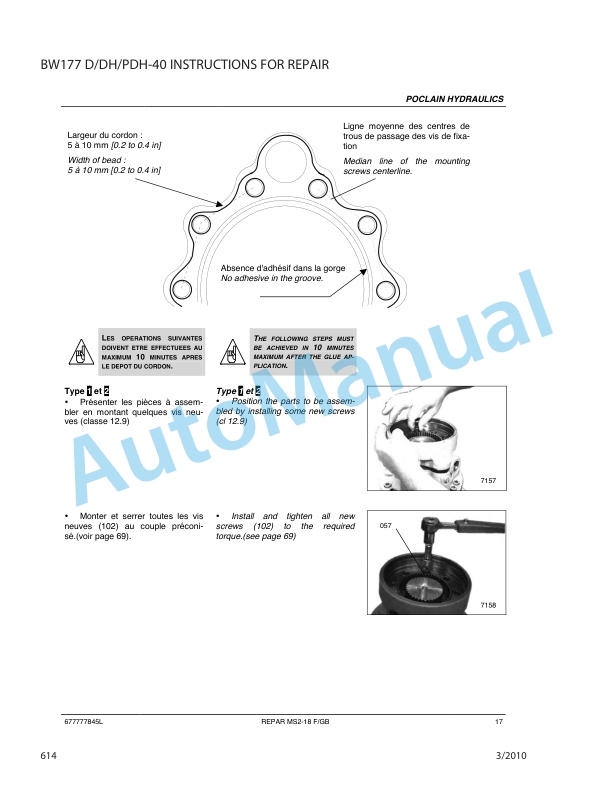 Bomag BW 177 D-40, BW 177 DH-40, BW 177 PDH-40 Single Drum Roller Repair Instructions 0852794 4 Bomag BW 177 D-40, BW 177 DH-40, BW 177 PDH-40 Single Drum Roller Repair Instructions 0852794-4