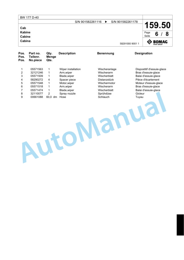 Bomag BW 177 D-40 Single Drum Wheel Drive Vibratory Roller Spare Parts Catalogue 00818165 5 Bomag BW 177 D-40 Single Drum Wheel Drive Vibratory Roller Spare Parts Catalogue 00818165-5
