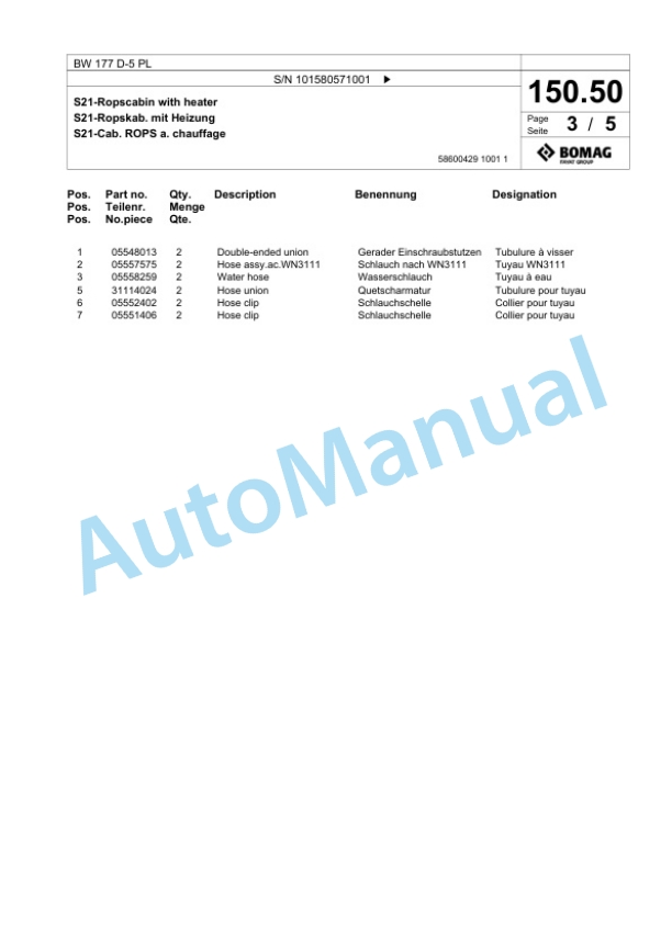 Bomag BW 177 D-5 PL Single Drum Wheel Drive Vibratory Roller Spare Parts Catalogue 00827083 3 Bomag BW 177 D-5 PL Single Drum Wheel Drive Vibratory Roller Spare Parts Catalogue 00827083-3