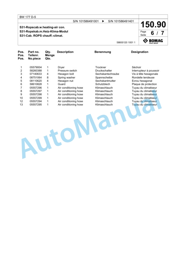 Bomag BW 177 D-5 Single Drum Wheel Drive Vibratory Roller Spare Parts Catalogue 00824913 3 Bomag BW 177 D-5 Single Drum Wheel Drive Vibratory Roller Spare Parts Catalogue 00824913-3
