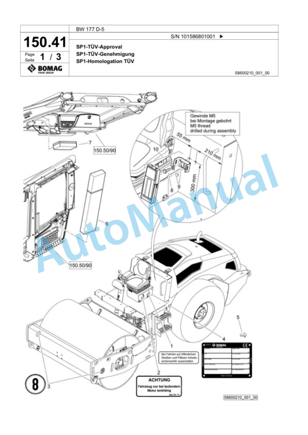 Bomag BW 177 D-5 Single Drum Wheel Drive Vibratory Roller Spare Parts Catalogue 00825433 3 Bomag BW 177 D-5 Single Drum Wheel Drive Vibratory Roller Spare Parts Catalogue 00825433-3