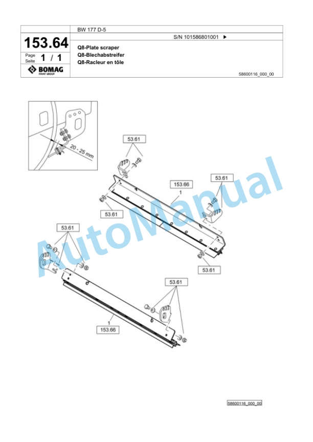 Bomag BW 177 D-5 Single Drum Wheel Drive Vibratory Roller Spare Parts Catalogue 00825433 4 Bomag BW 177 D-5 Single Drum Wheel Drive Vibratory Roller Spare Parts Catalogue 00825433-4