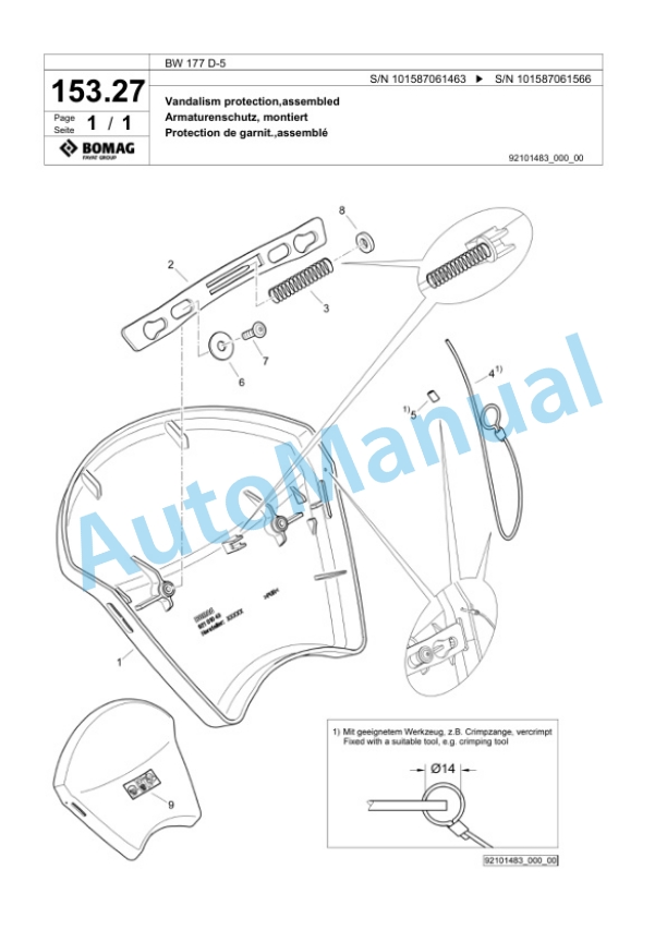 Bomag BW 177 D-5 Single Drum Wheel Drive Vibratory Roller Spare Parts Catalogue 00825725 3 Bomag BW 177 D-5 Single Drum Wheel Drive Vibratory Roller Spare Parts Catalogue 00825725-3