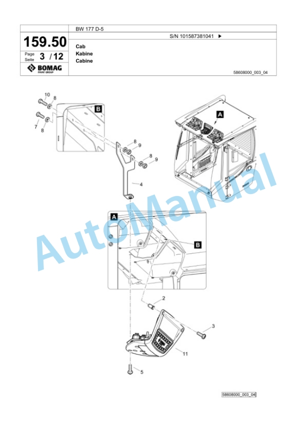Bomag BW 177 D-5 Single Drum Wheel Drive Vibratory Roller Spare Parts Catalogue 00826625 4 Bomag BW 177 D-5 Single Drum Wheel Drive Vibratory Roller Spare Parts Catalogue 00826625-4