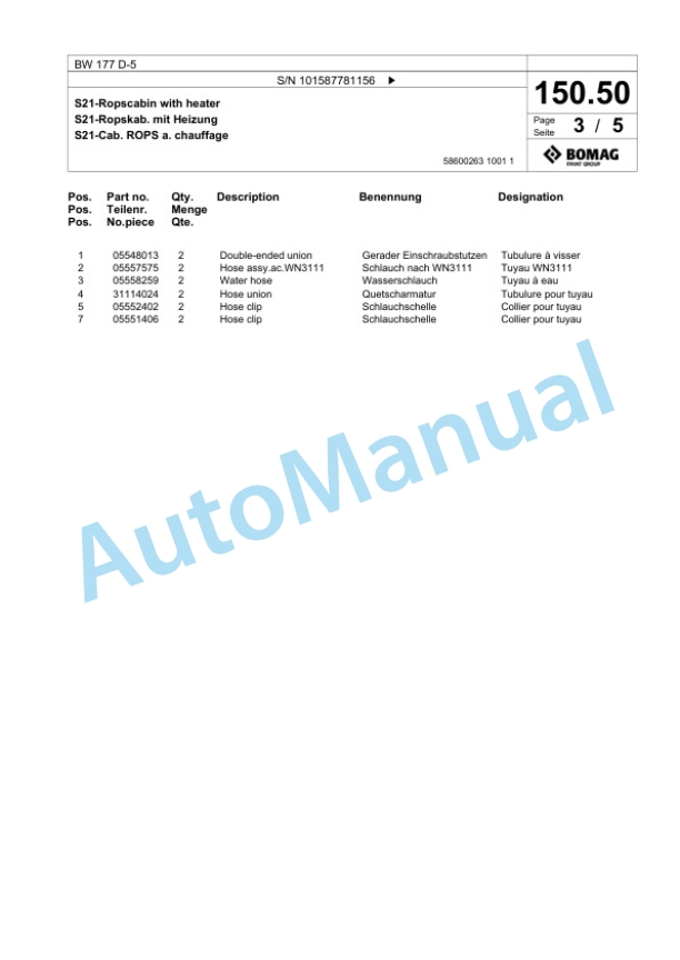 Bomag BW 177 D-5 Single Drum Wheel Drive Vibratory Roller Spare Parts Catalogue 00826773 3 Bomag BW 177 D-5 Single Drum Wheel Drive Vibratory Roller Spare Parts Catalogue 00826773-3