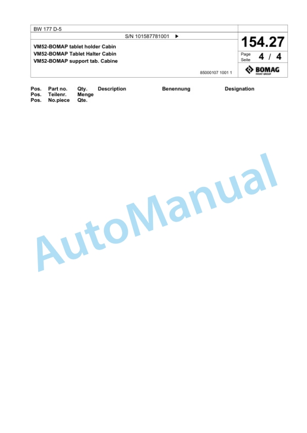 Bomag BW 177 D-5 Single Drum Wheel Drive Vibratory Roller Spare Parts Catalogue 00826773 4 Bomag BW 177 D-5 Single Drum Wheel Drive Vibratory Roller Spare Parts Catalogue 00826773-4