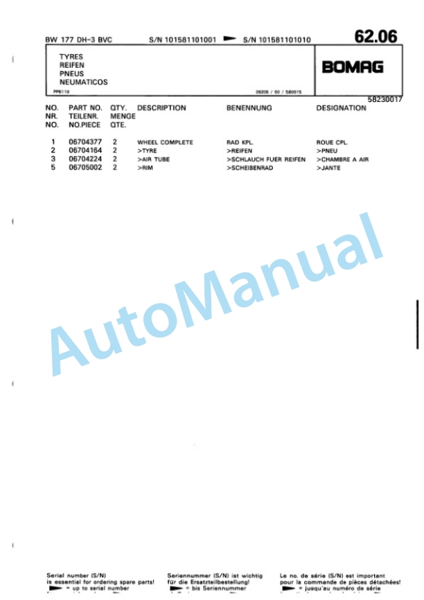Bomag BW 177 DH-3 BVC Single Drum Wheel Drive Vibratory Roller Spare Parts Catalogue 00815510 2 Bomag BW 177 DH-3 BVC Single Drum Wheel Drive Vibratory Roller Spare Parts Catalogue 00815510-2