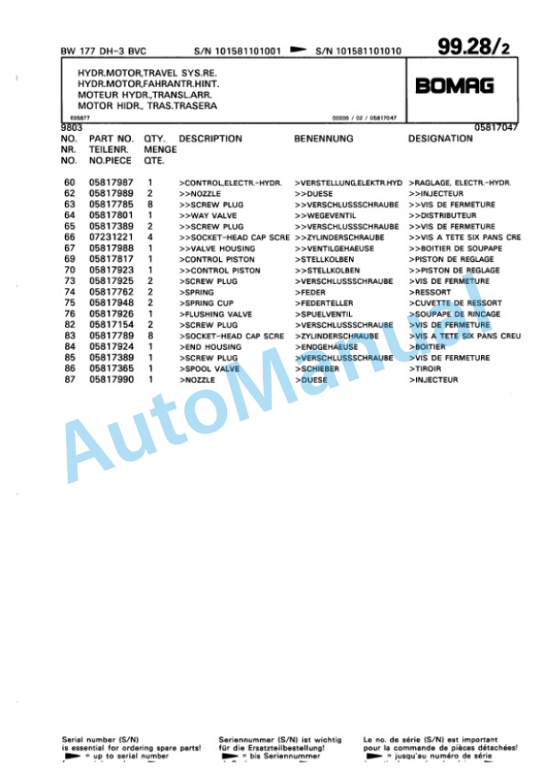 Bomag BW 177 DH-3 BVC Single Drum Wheel Drive Vibratory Roller Spare Parts Catalogue 00815510 3 Bomag BW 177 DH-3 BVC Single Drum Wheel Drive Vibratory Roller Spare Parts Catalogue 00815510-3