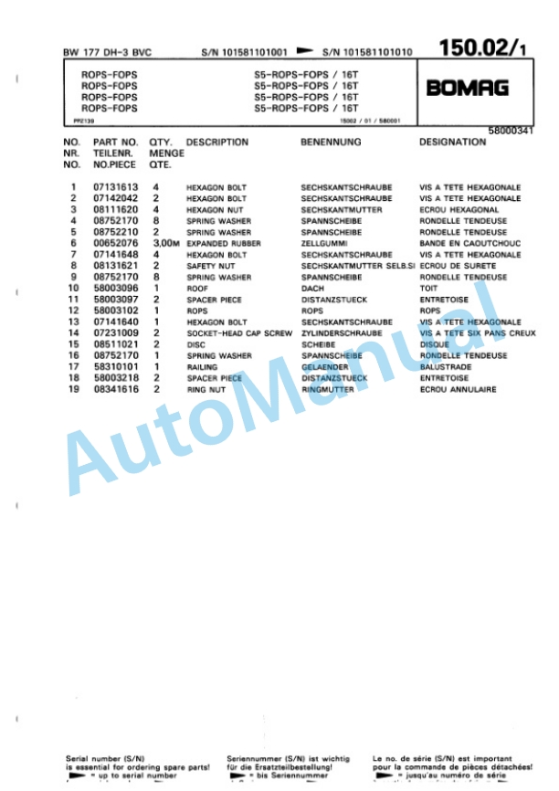 Bomag BW 177 DH-3 BVC Single Drum Wheel Drive Vibratory Roller Spare Parts Catalogue 00815510 4 Bomag BW 177 DH-3 BVC Single Drum Wheel Drive Vibratory Roller Spare Parts Catalogue 00815510-4
