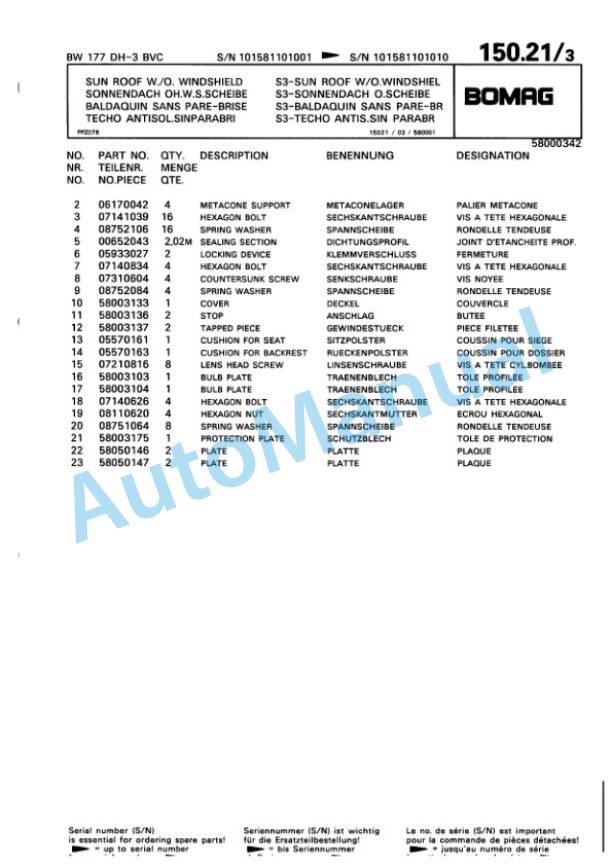 Bomag BW 177 DH-3 BVC Single Drum Wheel Drive Vibratory Roller Spare Parts Catalogue 00815510 5 Bomag BW 177 DH-3 BVC Single Drum Wheel Drive Vibratory Roller Spare Parts Catalogue 00815510-5
