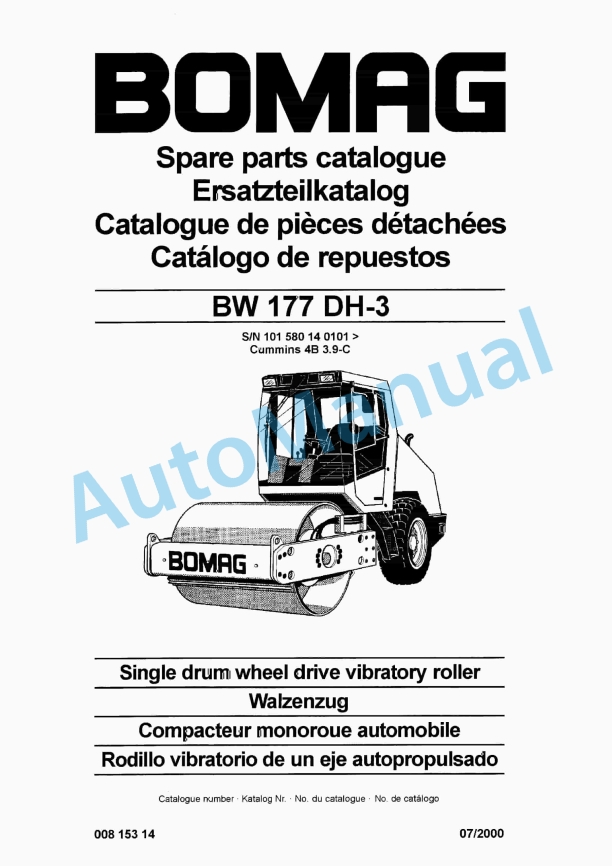 Bomag BW 177 DH-3 Single Drum Wheel Drive Vibratory Roller Spare Parts Catalogue 00815314 1 Bomag BW 177 DH-3 Single Drum Wheel Drive Vibratory Roller Spare Parts Catalogue 00815314