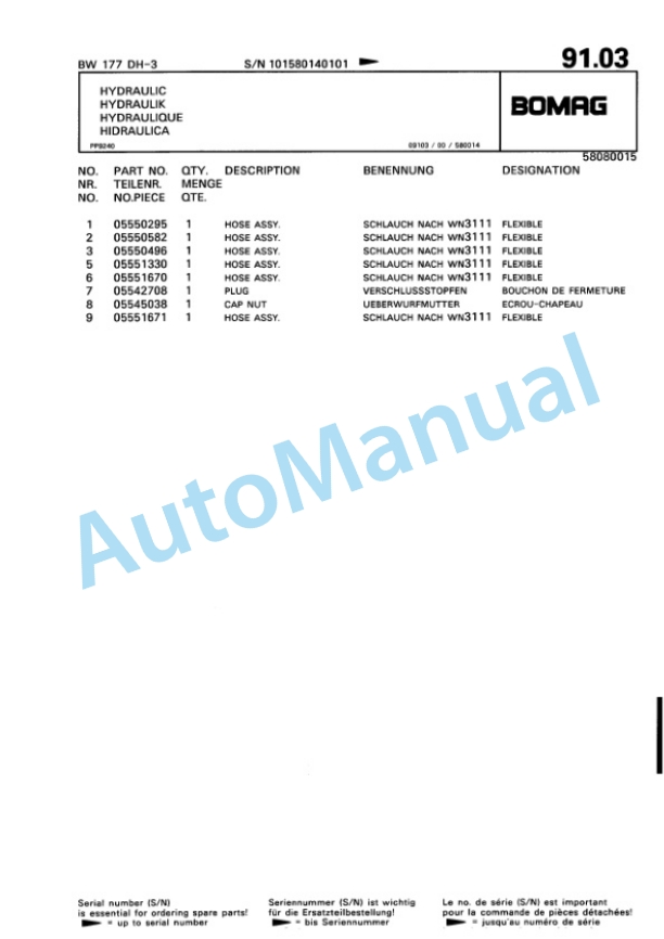 Bomag BW 177 DH-3 Single Drum Wheel Drive Vibratory Roller Spare Parts Catalogue 00815314 2 Bomag BW 177 DH-3 Single Drum Wheel Drive Vibratory Roller Spare Parts Catalogue 00815314-2