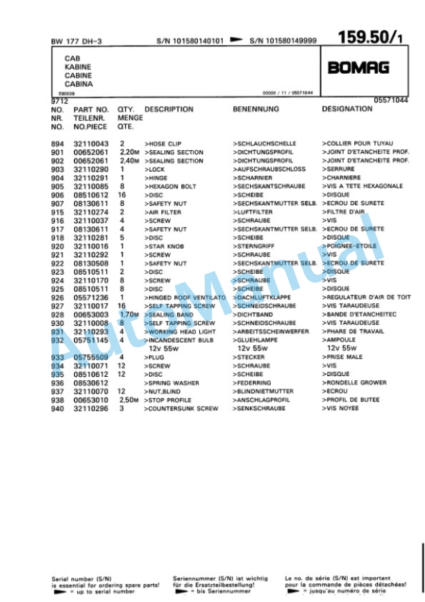 Bomag BW 177 DH-3 Single Drum Wheel Drive Vibratory Roller Spare Parts Catalogue 00815314 4 Bomag BW 177 DH-3 Single Drum Wheel Drive Vibratory Roller Spare Parts Catalogue 00815314-4