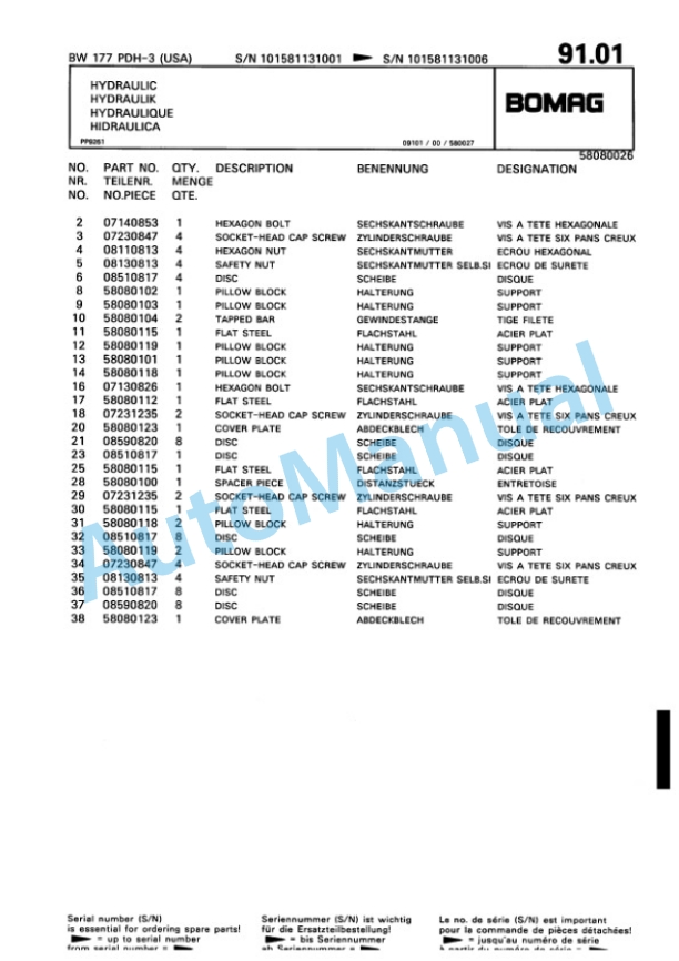 Bomag BW 177 DH-3 Single Drum Wheel Drive Vibratory Roller Spare Parts Catalogue 00815507 5 Bomag BW 177 DH-3 Single Drum Wheel Drive Vibratory Roller Spare Parts Catalogue 00815507-5