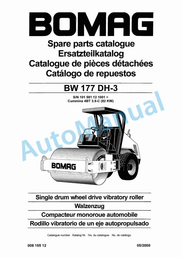 Bomag BW 177 DH-3 Single Drum Wheel Drive Vibratory Roller Spare Parts Catalogue 00815512 1 Bomag BW 177 DH-3 Single Drum Wheel Drive Vibratory Roller Spare Parts Catalogue 00815512