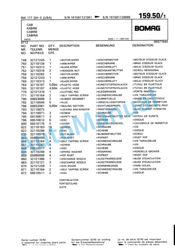 Bomag BW 177 DH-3 Single Drum Wheel Drive Vibratory Roller Spare Parts Catalogue 00815512 5 Bomag BW 177 DH-3 Single Drum Wheel Drive Vibratory Roller Spare Parts Catalogue 00815512-5