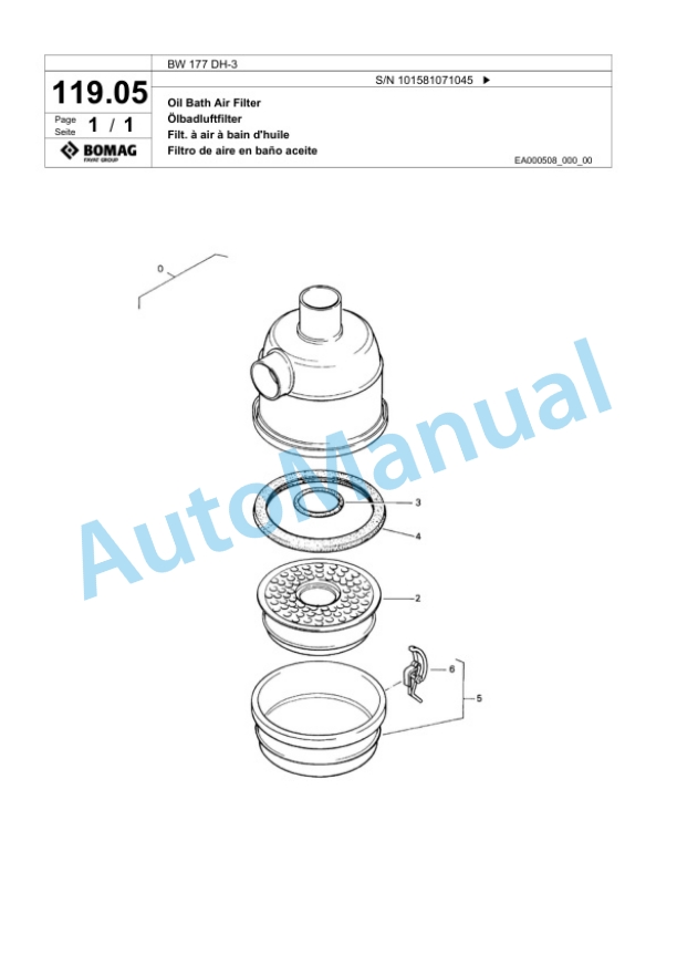 Bomag BW 177 DH-3 Single Drum Wheel Drive Vibratory Roller Spare Parts Catalogue 00817505 3 Bomag BW 177 DH-3 Single Drum Wheel Drive Vibratory Roller Spare Parts Catalogue 00817505-3